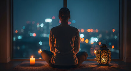 Meditative night cityscape ambiance relaxation mindful wellness inner peace