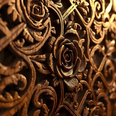 Beautiful hand-carved wooden craft piece with floral and geometric patterns and home decore