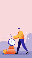 Person setting a stopwatch on a stack, representing efficient time management, project deadlines, and productivity. Ideal for business, planning, or achieving goals.