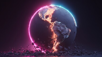 Glowing Earth with Neon Light