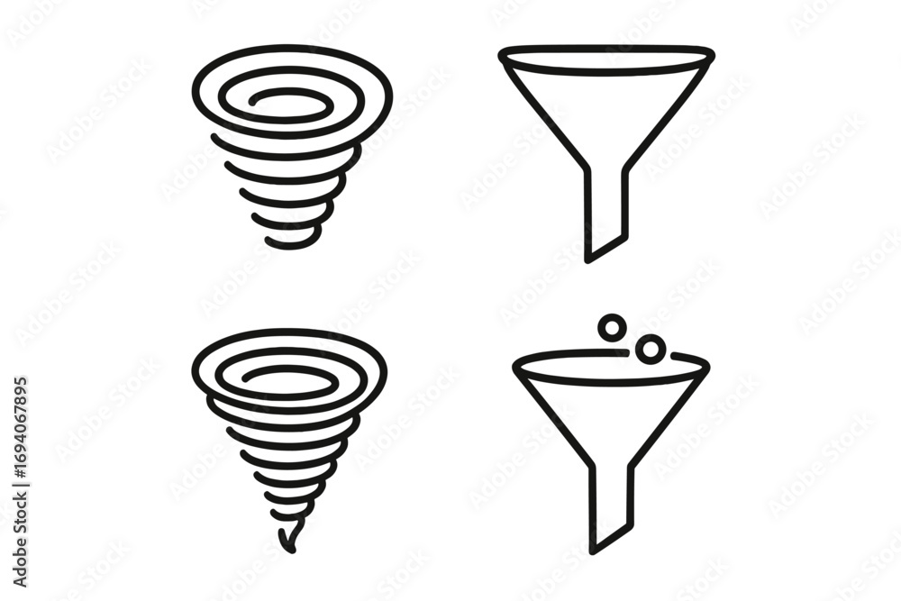 Aufkleber vector filter and funnel line icon set. data filtering, sales funnel, conversion process concepts. v