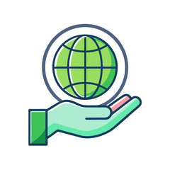 Open hand holding a globe symbol for global connection and support