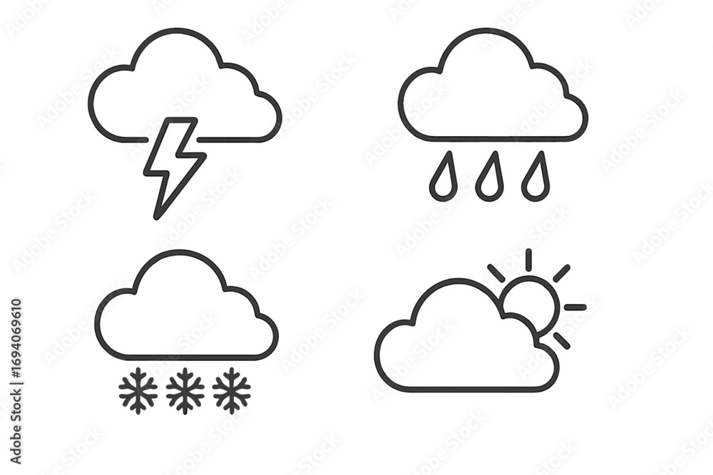 Poster weather line icon set. meteorology forecast symbol collection. simple outline vector pictogram pack.