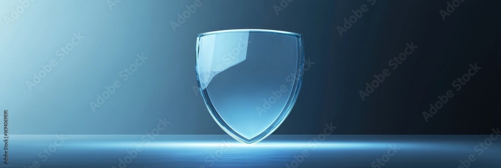 Poster graphic layout showcasing a transparent shield symbolizing security and protection concepts