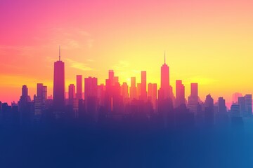 Fototapeta premium Colorful skyline silhouettes under stunning sunset skies