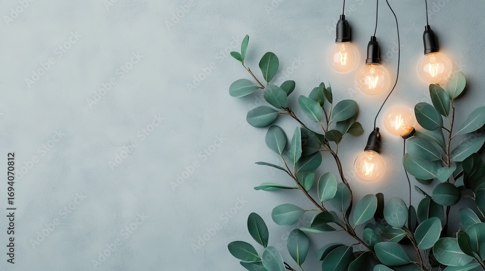 Poster string lights hang gently on a beige wall, casting a warm glow and creating a serene atmosphere with