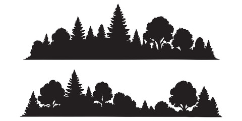 Black tree silhouette vector set, isolated nature icons, forest clipart, botanical shapes, foliage elements, design assets for creative projects