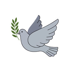 Obraz premium Illustration of a dove in flight, carrying an olive branch in its beak, symbolizing peace and hope.
