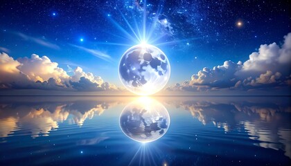 Celestial moon reflecting on water