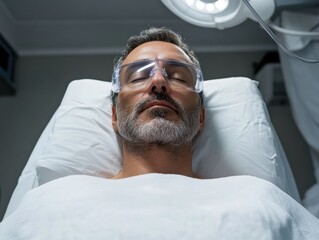 Calm middle-aged man resting in hospital bed at night