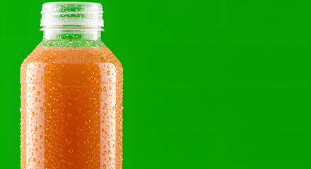 Refreshing Orange Juice Bottle with Condensation on Green Background 3.