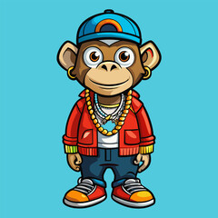 monkey looks trendy in hip hop clothes with playful expression