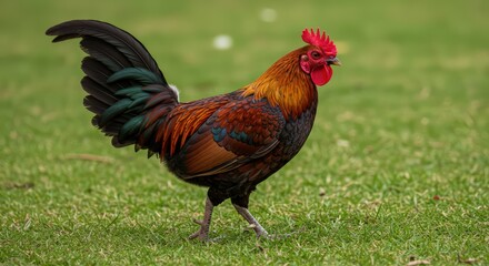 Fototapeta premium Rooster on grassy field