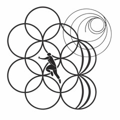 Abstract figure running through interlocking circles