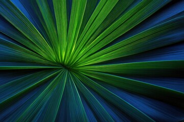 Abstract radial pattern of vibrant green and blue foliage