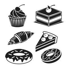 Bakery sweets and pastries collection cupcake cake slice