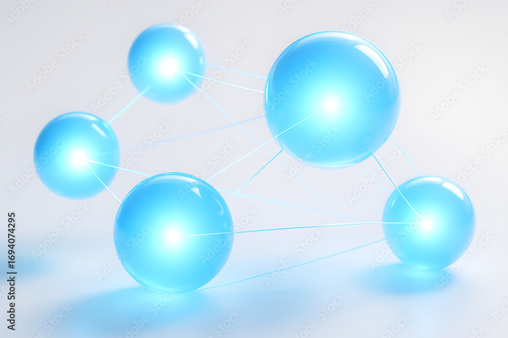 Aufkleber interconnected glowing blue orbs form a conceptual network, representing a futuristic data stream an