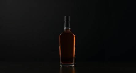 Amber Elixir. A Study in Light and Shadow on Dark Wood, Featuring a Glass Vessel.