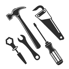Black construction tool silhouettes hammer wrench
