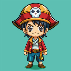 character wears pirate hat and outfit looking bold and funny