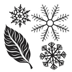 Black leaf and snowflakes winter nature