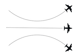 Airplane line path. Vector illustration of air plane flight route location line trace set.