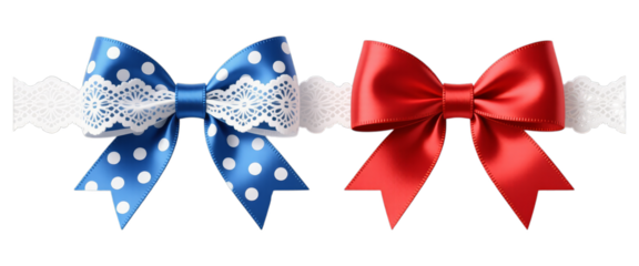 Glossy Red and Blue Polka Dot Ribbons on Transparent Background, Elegant Design Element for Branding