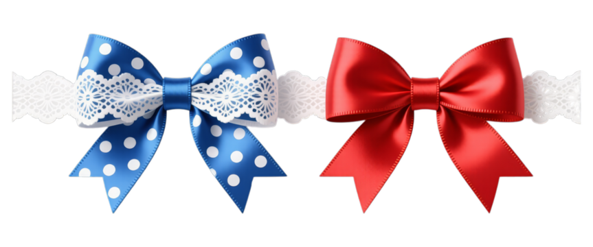 Glossy Red and Blue Polka Dot Ribbons on Transparent Background, Elegant Design Element for Branding