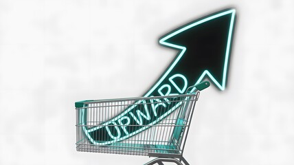 See your sales skyrocket with dynamic shopping cart and upward trending arrow for business growth ads
