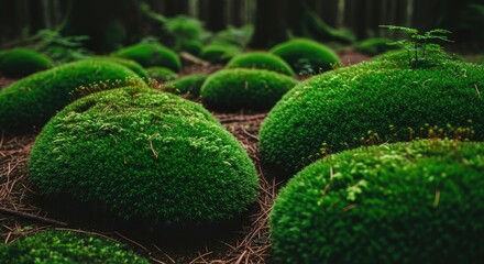 Bright green moss in a forest setting