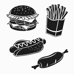 Burger hotdog fries chicken leg french fries hot dog