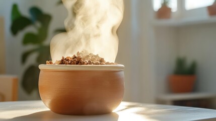 Rustic bowl filled with hot buckwheat, capturing the essence of a warm and wholesome breakfast