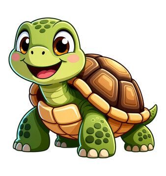 Green Cartoon Turtle with Transparent Background, 3D Realism Design Element