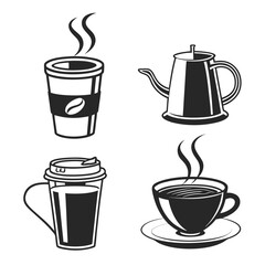 Coffee cup and teapot icons takeaway cup coffee pot
