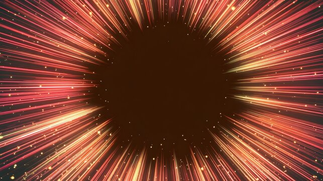 Dynamic glowing light streaks burst outward with sparkling particles creating a vibrant energy explosion effect