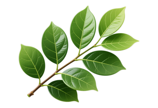 Green Leafy Branch with Transparent Background, 3D Realism Graphic for Web Design