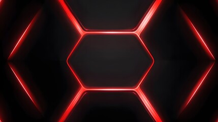Futuristic glowing red hexagonal tunnel with dark backdrop and abstract geometric design
