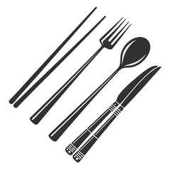 Cutlery set fork spoon chopsticks knife vector