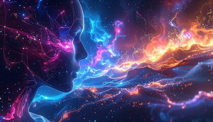 Abstract digital portrait of a woman in space