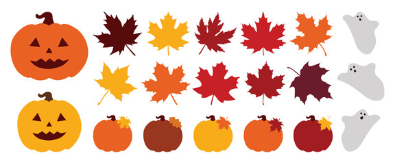 Maple leaf vector icon. Autumn symbol. Color maple leaf vector illustration. Maple leaf vector shape icon. Forest and tree symbols. Nature tree logo. Canada label. Cozy autumn decoration, pumpkins