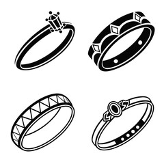 Four black and white ring silhouettes jewelry band