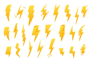 Yellow lightning bolt icons in various shapes on white background