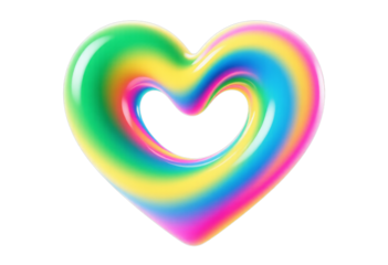 Rainbow Heart Glossy with Transparent Background, 3D Realism Design Element