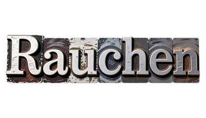 Rauchen Lettering with Rustic Texture on Transparent Background, Vintage Typography Asset