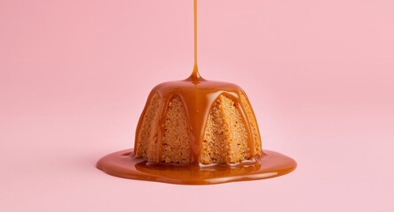 Caramel Cascade. Textural Treat on a Soft Pink Canvas, A Sweet Abstract Composition.