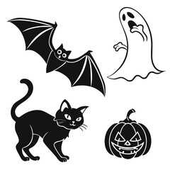 Halloween icons black silhouettes white