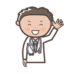 笑顔で挨拶をする男性医師の上半身イラスト