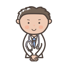 接客ポーズで挨拶する男性医師の上半身イラスト