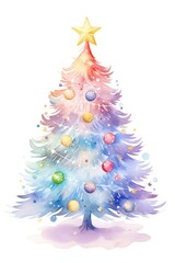 Obraz premium Whimsical cute pastel gradient colorful christmas tree ornament anticipation illuminated.