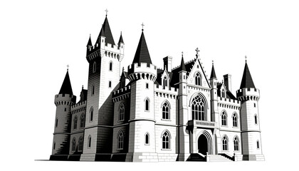 Obraz premium White Gothic Castle with Black Accents, Transparent Background, 3D Realism Design Element